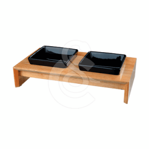 Gamelle Trixie double bol en céramique sur support en bois